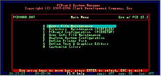 PCBoard System Manager Main Menu